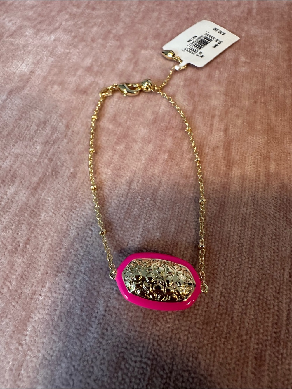 NWT Kendra Scott Enamel Framed Delicate Chain Link Bracelet, Pink, Ivory Mother - Picture 5 of 6